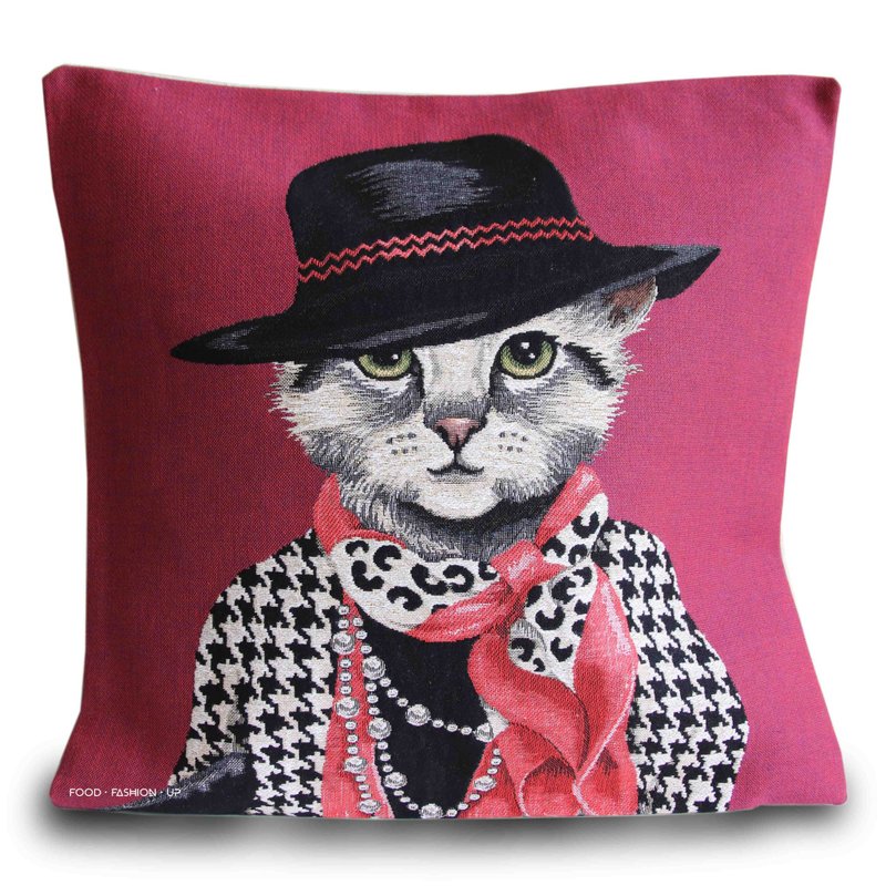 European royal jacquard pillow, limited edition 1 in the world, Chanel Lady Cat, elegant and fashionable - หมอน - ผ้าฝ้าย/ผ้าลินิน 