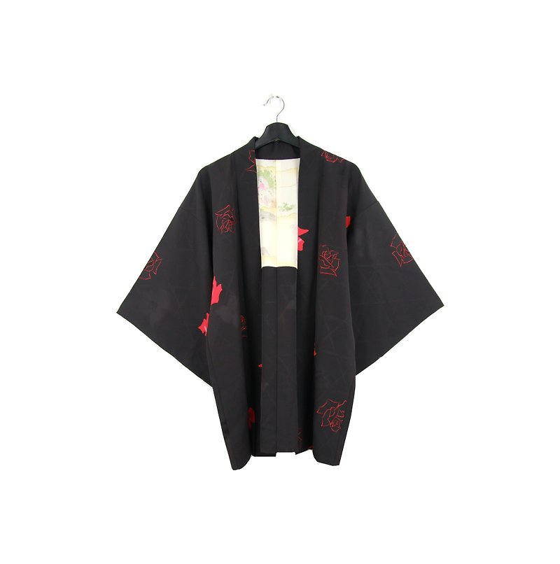 Back to Green-Japan brought back feather weaving rose silhouette/vintage kimono - Women's Casual & Functional Jackets - Silk 