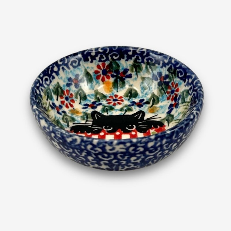 波蘭手繪手工陶-醬料碗 7cm 黑貓花園系列 - 碗 - 陶 藍色