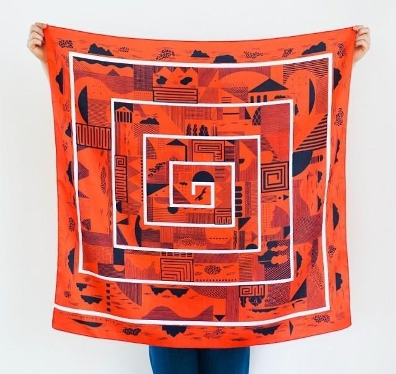 Maze Furoshiki - 絲巾 - 其他材質 紅色