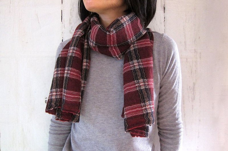 Oshu-ori tartan check wool gauze mini stole in red - Knit Scarves & Wraps - Wool Red