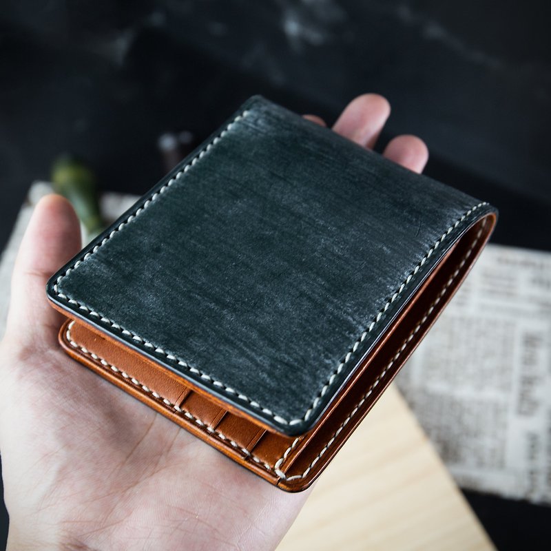 [Customized gift] [Wallet, Silver] Dark green British rein leather custom lettering Mister - Wallets - Genuine Leather Multicolor