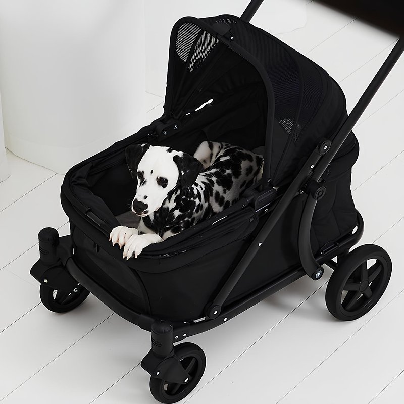 South Korea PompolarrPet low center of gravity double open convertible pet stroller automatically closes in one second Dawn Black - กระเป๋าสัตว์เลี้ยง - โลหะ 