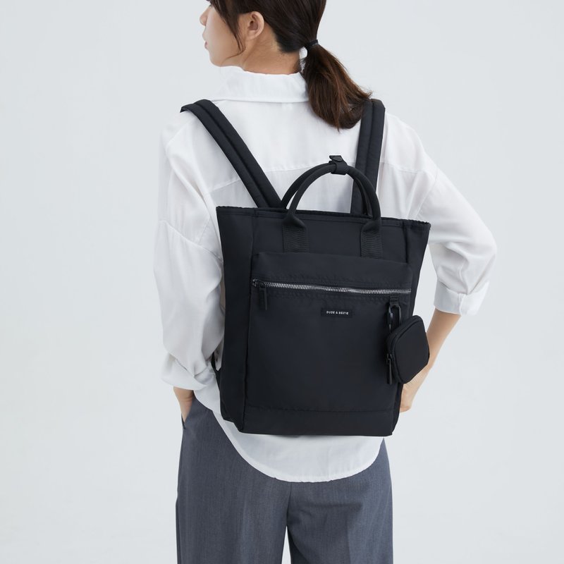 2nd generation dual-use backpack, handbag, laptop, backpack, school bag, business casual style Cape - กระเป๋าเป้สะพายหลัง - ไนลอน สีดำ