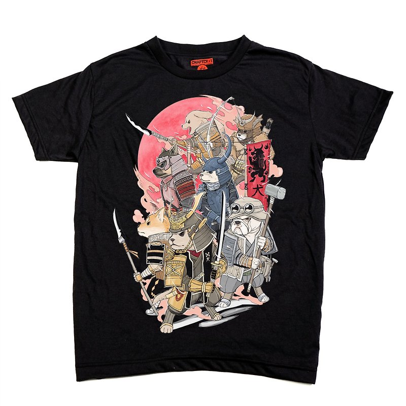 7 Samurai Dog Chapter One T-shirt - T 恤 - 棉．麻 黑色