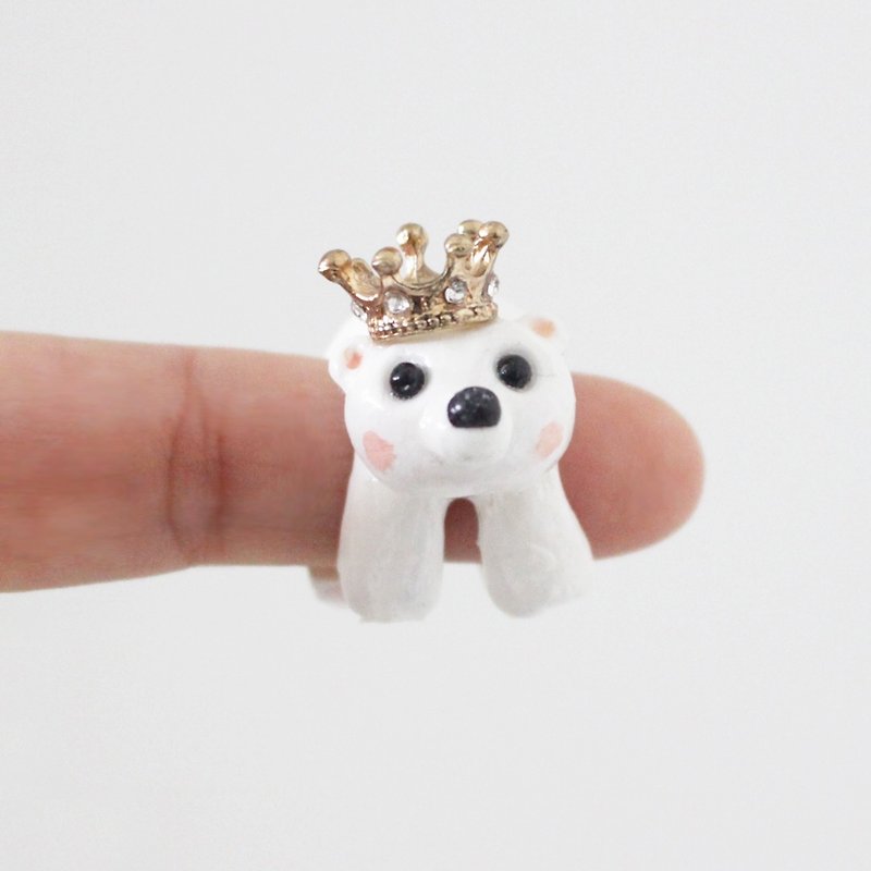 Bear King custom made ring - one of a kind handmade gift - แหวนทั่วไป - ดินเผา ขาว