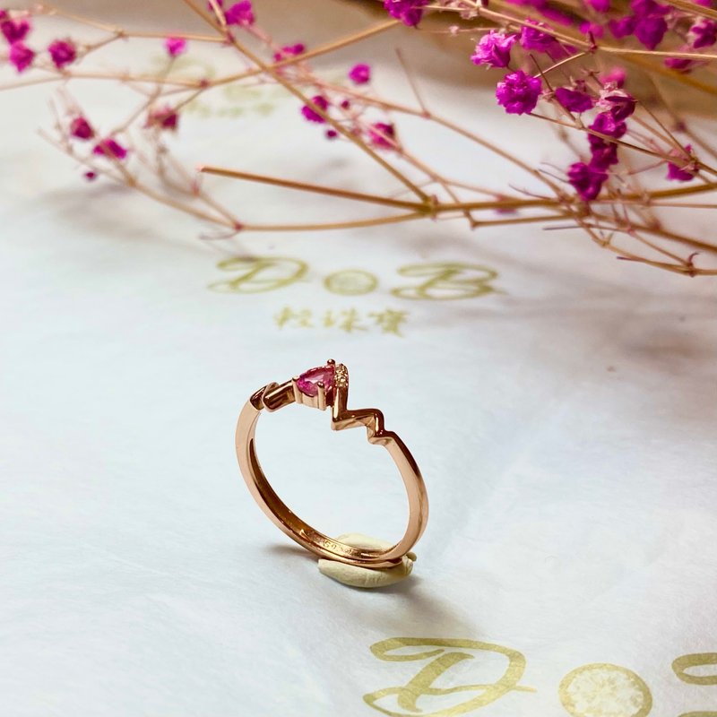 Natural water drop tourmaline heartbeat ring - แหวนทั่วไป - เงินแท้ สึชมพู