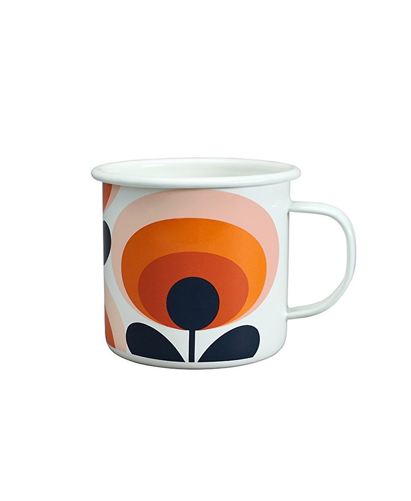 British import Wild & Wolf and Orla Kiely joint design 珐琅 mug (persimmon flower) spot - Mugs - Enamel Orange
