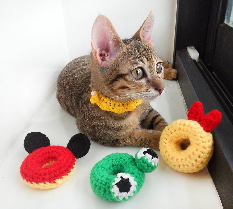 毛線編織貓草玩具 貓咪玩具 貓薄荷 甜甜圈 米奇、炸蝦、青蛙 - 貓/狗玩具 - 其他材質 多色