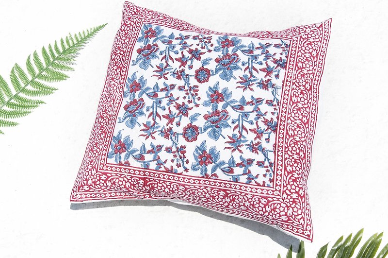 India Handmade Woodcut Printed Hugging Pillowcase Pure Cotton Hugging Pillowcase Hand-printed Hugging Pillowcase-English Flower Leaf - หมอน - ผ้าฝ้าย/ผ้าลินิน หลากหลายสี