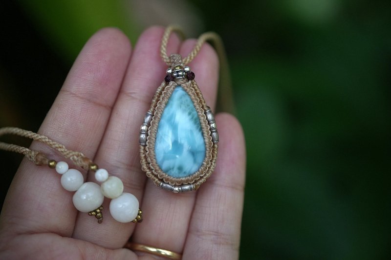 Tear-like Waves: High-Quality Larimar Macrame Necklace 2069 - Necklaces - Other Metals Blue