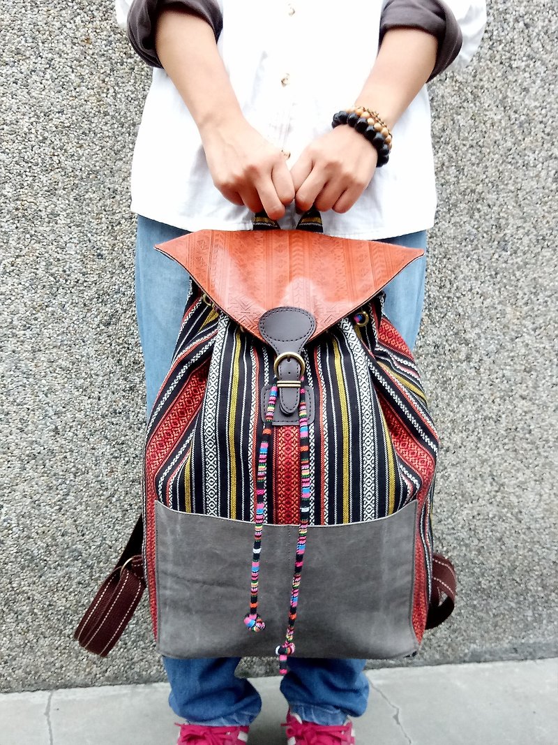 [Missbao] Hands on Taiwan's Aboriginal Backpack - กระเป๋าเป้สะพายหลัง - ผ้าฝ้าย/ผ้าลินิน สีนำ้ตาล