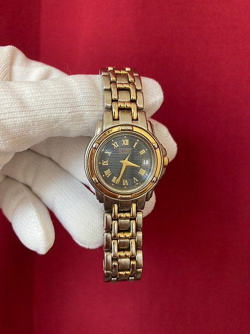 一J Studio ≡ vintage ≡ CITIZEN 霧藍金屬感錶盤 立體羅馬數字時標 古董錶 石英錶
