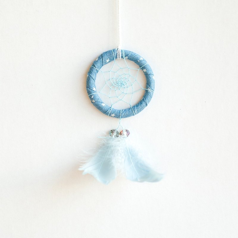 Small blue star (denim style)-Dreamcatcher mini version (5cm)-Valentine's Day gift - พวงกุญแจ - วัสดุอื่นๆ สีน้ำเงิน