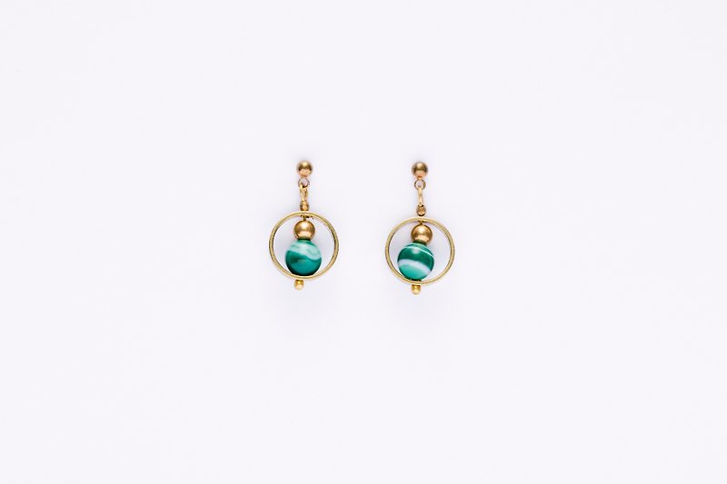 Element Planet Earrings-Wood - Earrings & Clip-ons - Semi-Precious Stones Green