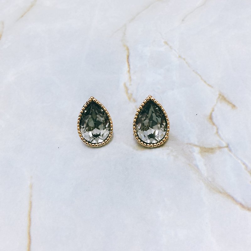 Vintage water drop Gemstone earrings No. 1 - Earrings & Clip-ons - Gemstone Gray