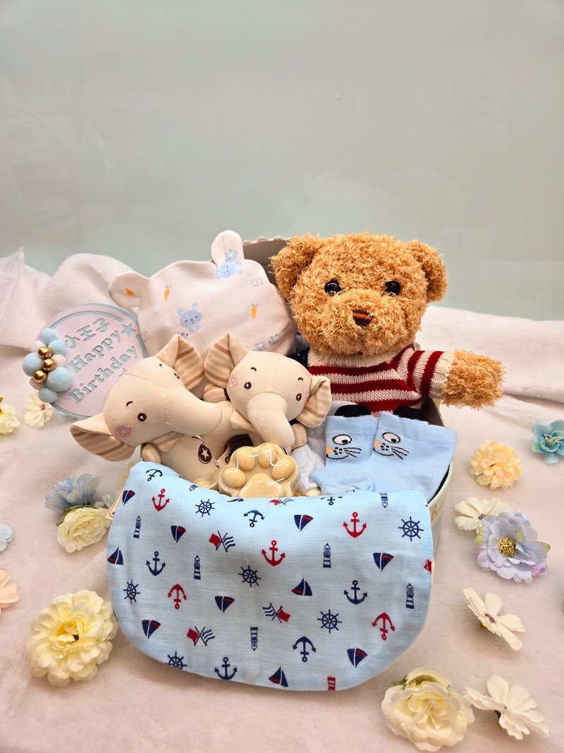 水手搖籃滿月禮/彌月禮盒/生日/新生兒/送禮/口水巾 - 圍兜/口水巾 - 棉．麻 藍色