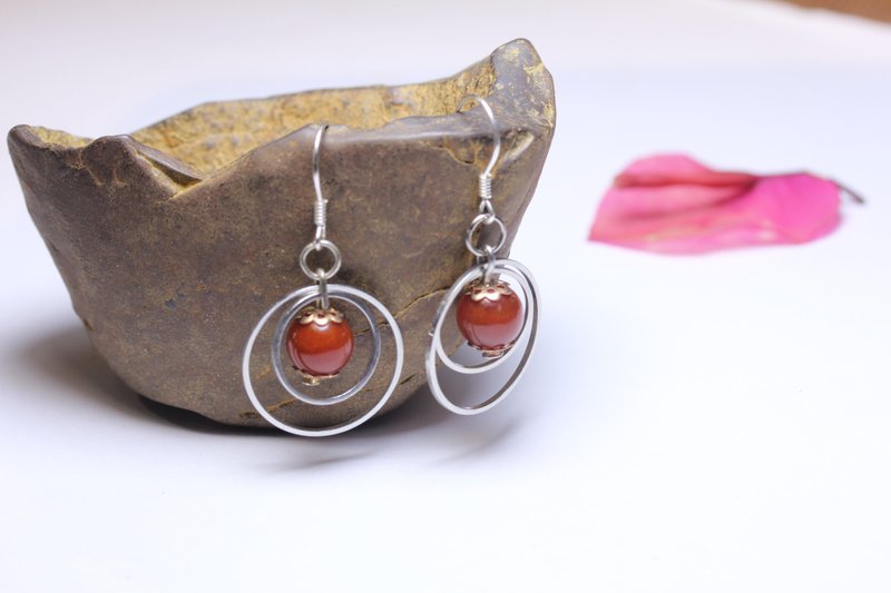 [Circle Center] Red Agate Earrings Female Silver Earrings Feminine Long Earrings Chinese Style - สร้อยคอ - หยก สีแดง