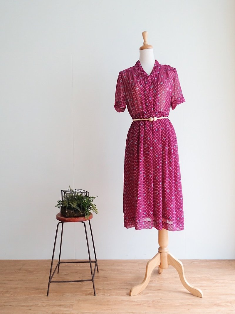 Vintage / short-sleeved dress no.82 tk - One Piece Dresses - Polyester Purple