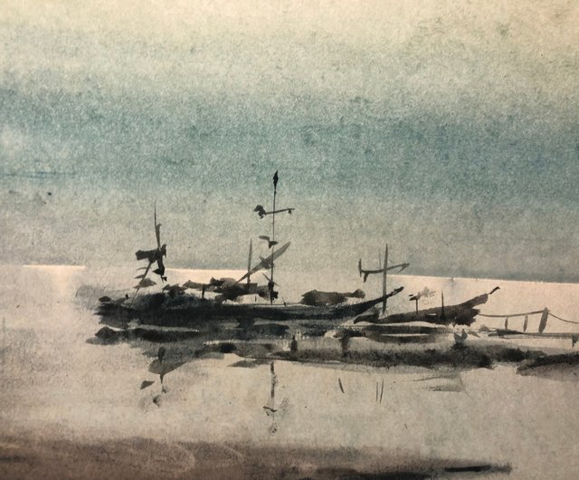 風景画 水彩画 海 船 水彩画 港の風景 2018年作横浜税関 水彩画 港