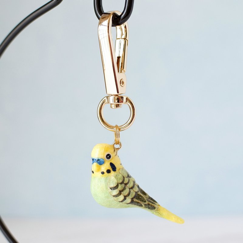 和紙小物　キーホルダー　セキセイインコ　グリーン系　インコ　鳥　飼い鳥 - 鑰匙圈/鑰匙包 - 其他材質 綠色