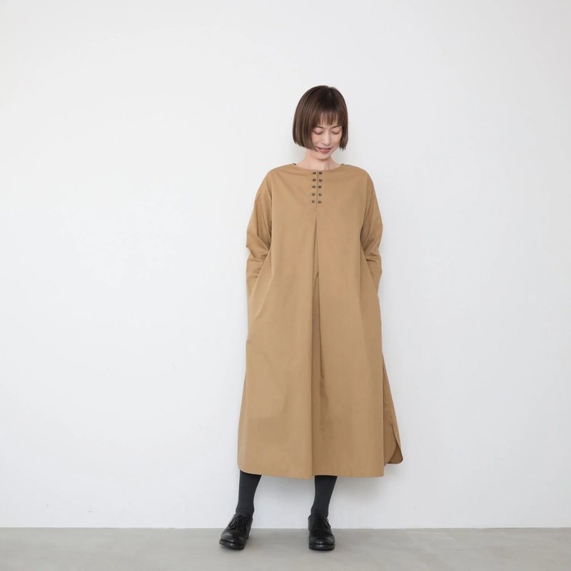 OMAKE.jp Double-breasted shirt dress KaihaOnepiece Khaki - One Piece Dresses - Cotton & Hemp Khaki