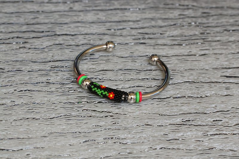 Aiko Bead with 4mm Stainless Steel Bangle - Bracelets - Other Materials Multicolor