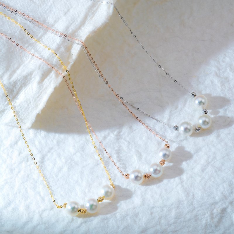 Akoya simple three-bead 18K gold necklace - สร้อยคอ - ไข่มุก 