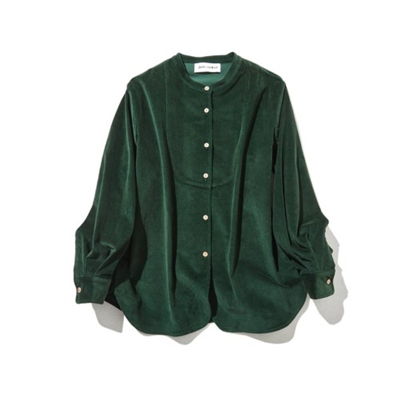 A relaxed and stylish corduroy shirt in dark green 230208-5 - เสื้อผู้หญิง - ผ้าฝ้าย/ผ้าลินิน สีเขียว