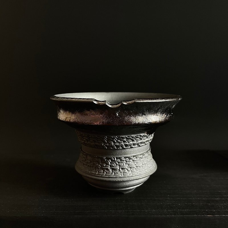 ดินเผา เซรามิก สีดำ - Black mud series root succulent pottery pot agave ivory palace pot
