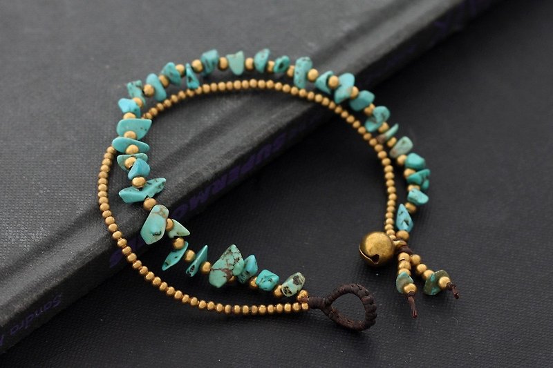 Turquoise Stone Brass Double Strand Bracelets Simple Beaded - สร้อยข้อมือ - หิน สีเขียว