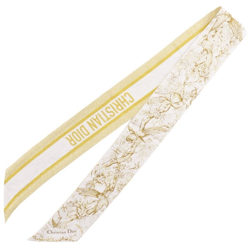 Christian Dior Mitzah Scarf Toile de Jouy Sauvage Ribbon Scarf Silk Yellow/White Women's [Used] - ผ้าพันคอ - ผ้าไหม สีเหลือง
