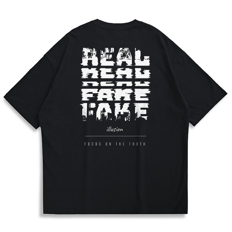 【Creeps Original】Real and Fake Oversized Printed T-shirt - เสื้อยืดผู้ชาย - ผ้าฝ้าย/ผ้าลินิน หลากหลายสี