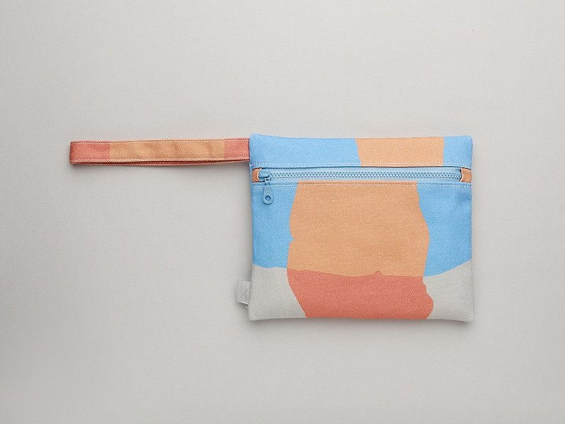 Long ear handbag / zipper bag / waterproof paint orange blue (improved version) - กระเป๋าถือ - ผ้าฝ้าย/ผ้าลินิน สีส้ม