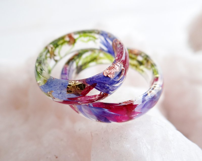 Cornflower resin ring Girls rings Real flower jewelry Statement rings Stackable - 戒指 - 植物．花 透明