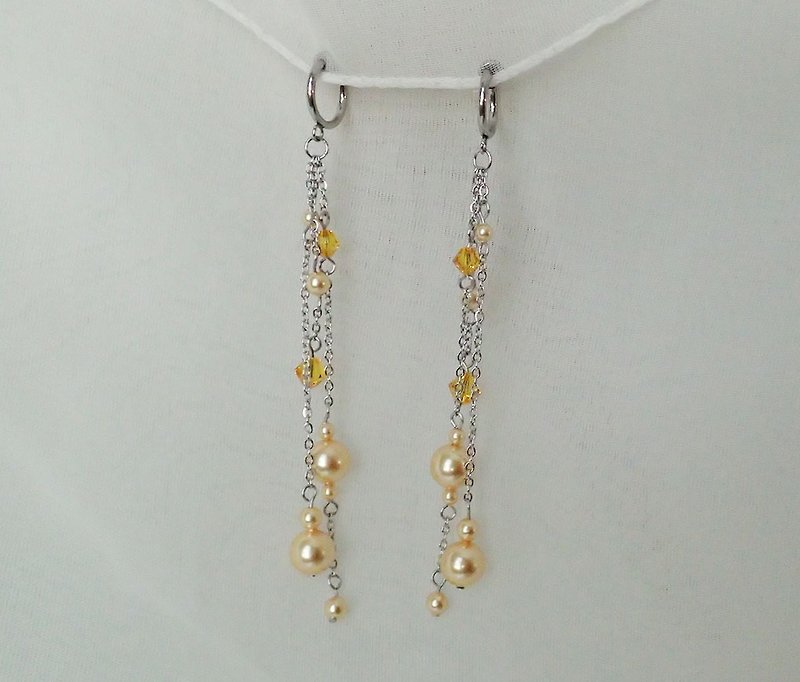 施華洛世奇元素 & 不鏽鋼  耳圈夾 耳環 (一對) - 耳環/耳夾 - 玻璃 黃色