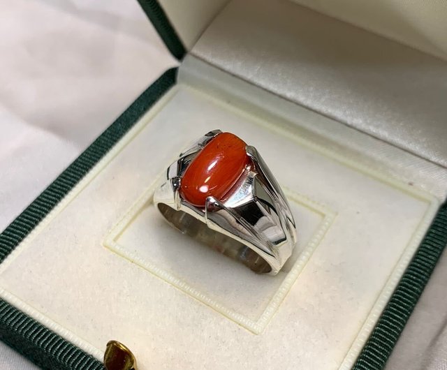 ナチュラルメンズ赤サンゴリングスターリングシルバー 925