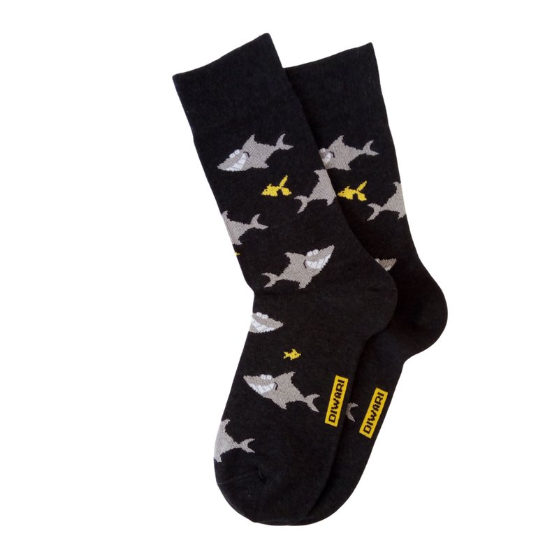 Shark Socks, Funny Shark Gifts for Men, Gifts for Him, Guys Who Love Shark - ถุงเท้า - ผ้าฝ้าย/ผ้าลินิน สีเทา