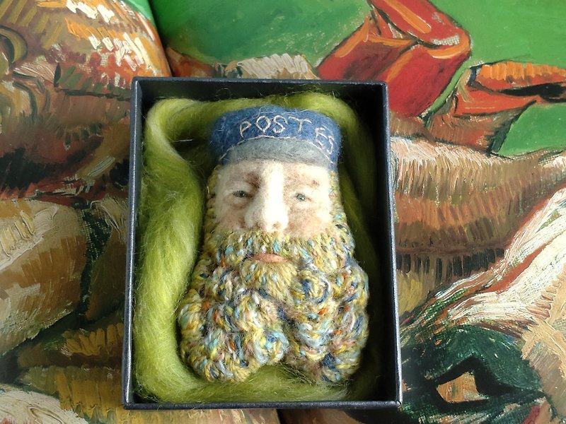 Van Gogh Brooch, Postman Roulin, 60, Wool Felt, Embroidery - Items for Display - Wool Multicolor