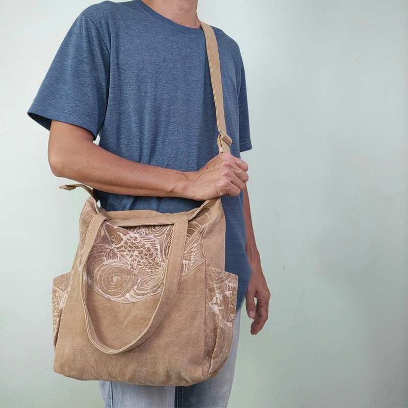 Batik Banana Sap Cotton Canvas Tote (B03) - Other - Other Materials Brown