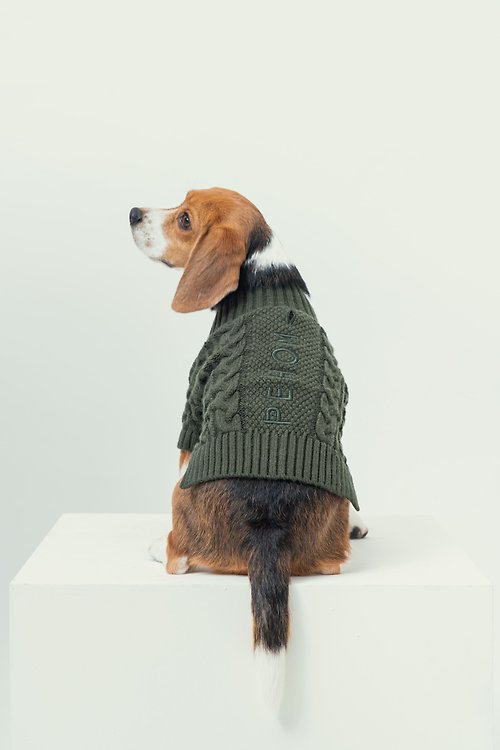 PEHOM 【PEHOM】寵物服飾 | 狗貓翻領開襟毛衣 - 墨綠色