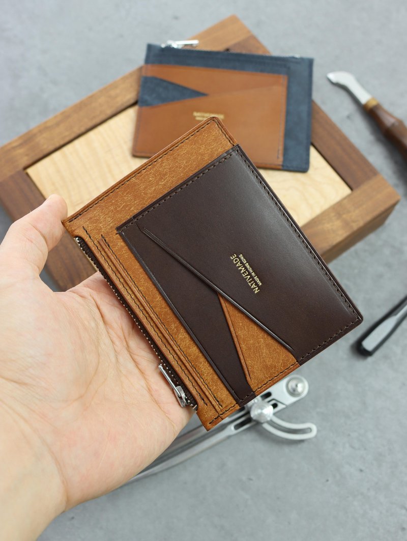 意大利皮革卡套散銀包 Zip Wallet Pueblo Buttero 短夾 錢包 - 錢包/皮夾/長短夾 - 真皮 咖啡色