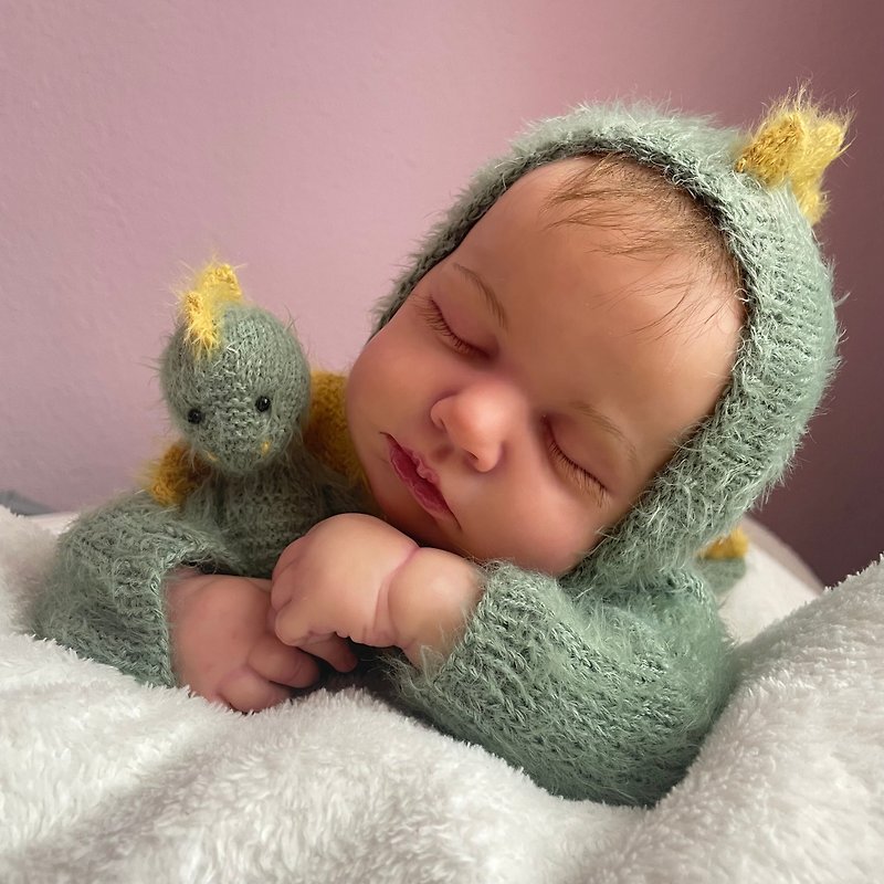 Knitted dragon set for a newborn photo shoot, Newborn dragon prop - Kids' Toys - Cotton & Hemp Green