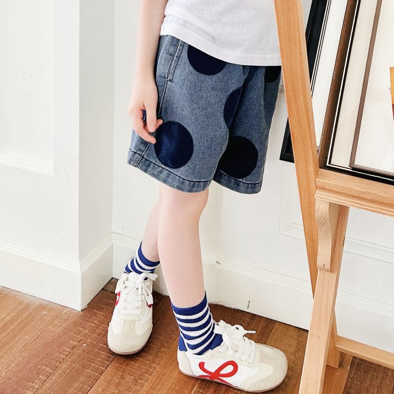 Pure cotton washed large circle denim shorts/pants children's clothing - Pants - Cotton & Hemp Blue