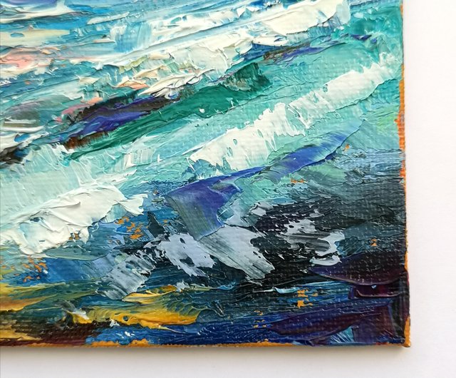 Seascape Painting Abstract Original Art on Canvas 15x15 cm