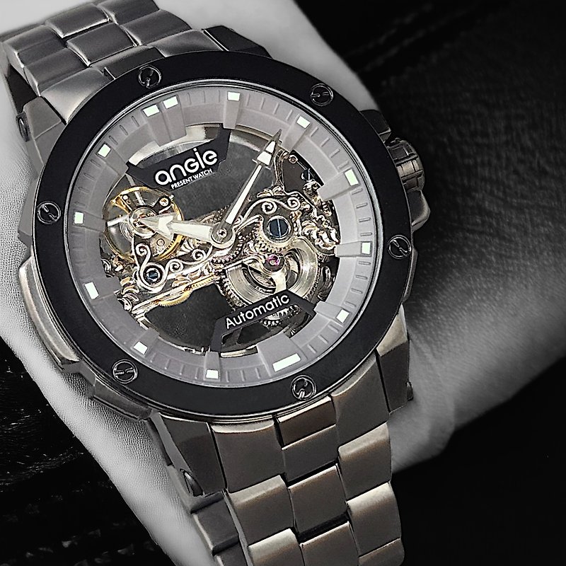 Queqiao hollow iron gray steel strip gray surface matte black - นาฬิกาผู้ชาย - สแตนเลส 