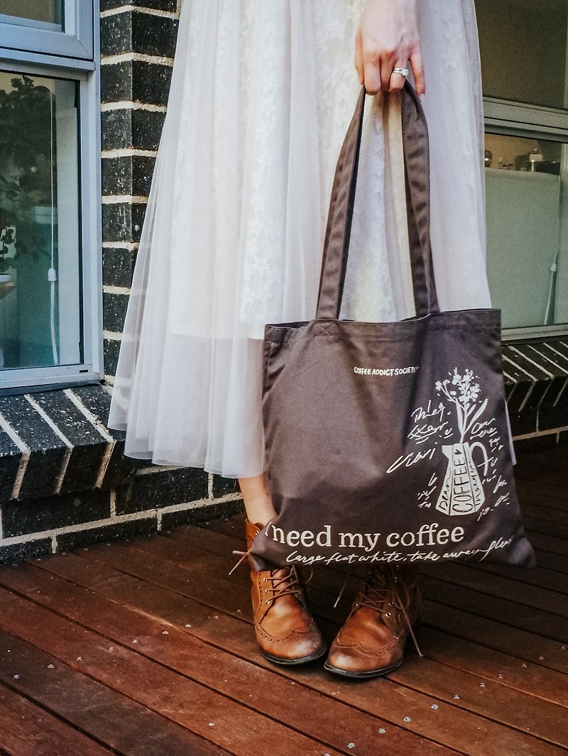 Tote bag - I need my coffee - กระเป๋าแมสเซนเจอร์ - ผ้าฝ้าย/ผ้าลินิน 