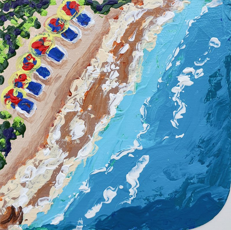 Original Acrylic Painting Florida Deck Chair Seascape Beach Umbrella Recliner - 海報/掛畫/掛布 - 其他材質 藍色