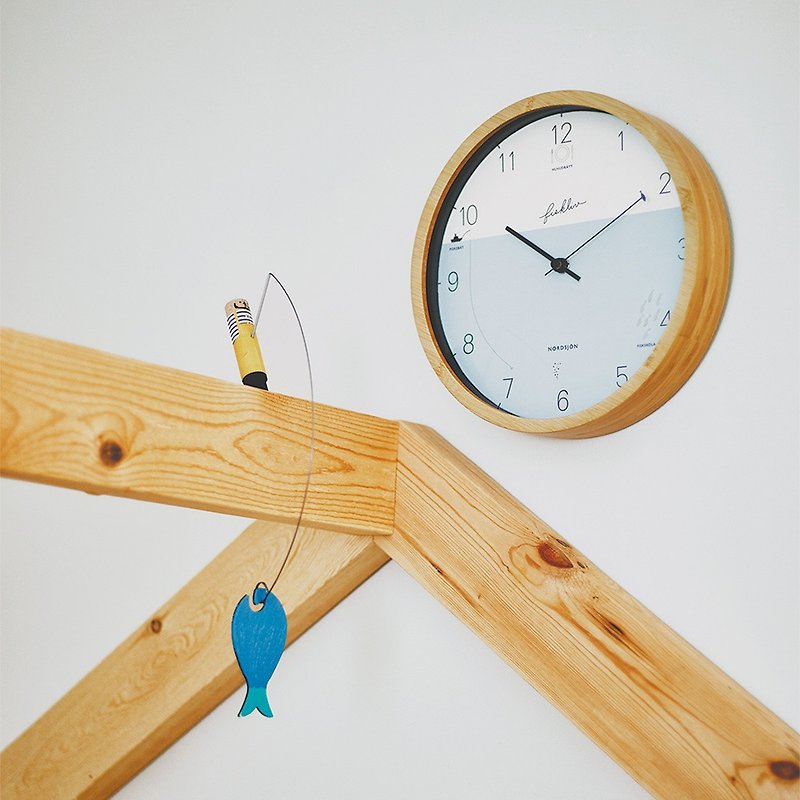 Fiskliv- 小魚海洋冒險靜音時鐘 - 時鐘/鬧鐘 - 木頭 藍色