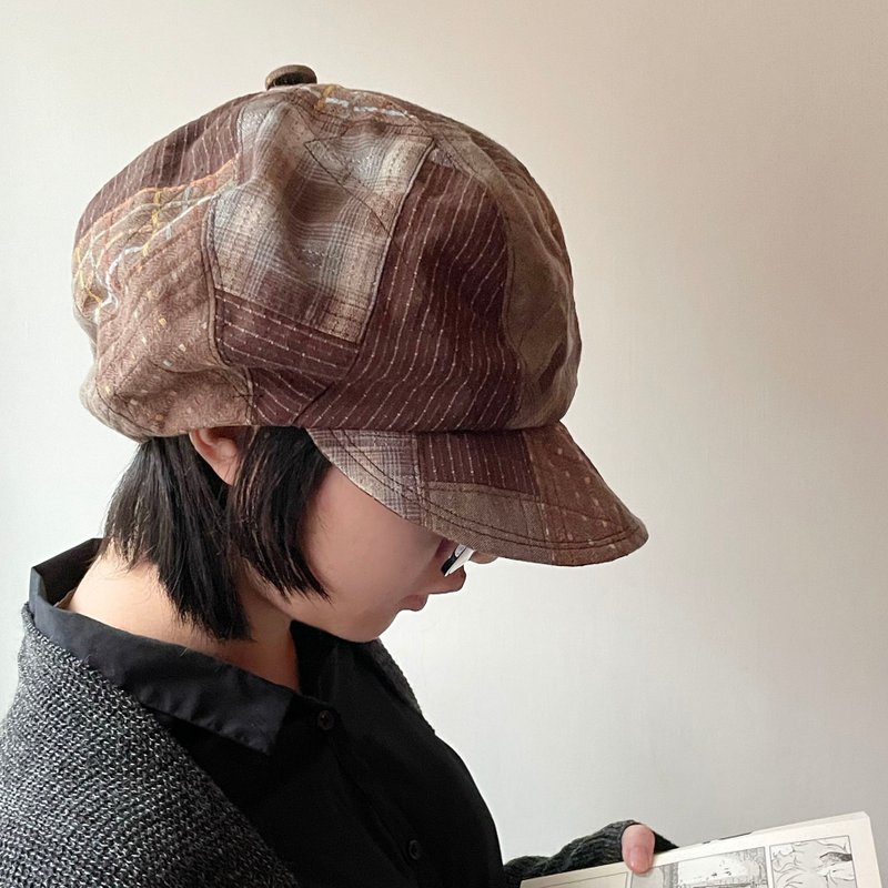 Newsboy hat/Japanese vintage dyed fabric/Special brown/Christmas gift - Hats & Caps - Cotton & Hemp Brown